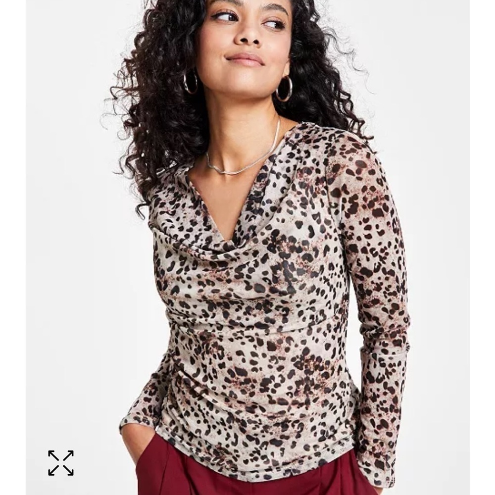 Bar III
Petite Cowl Neck Printed Mesh Top